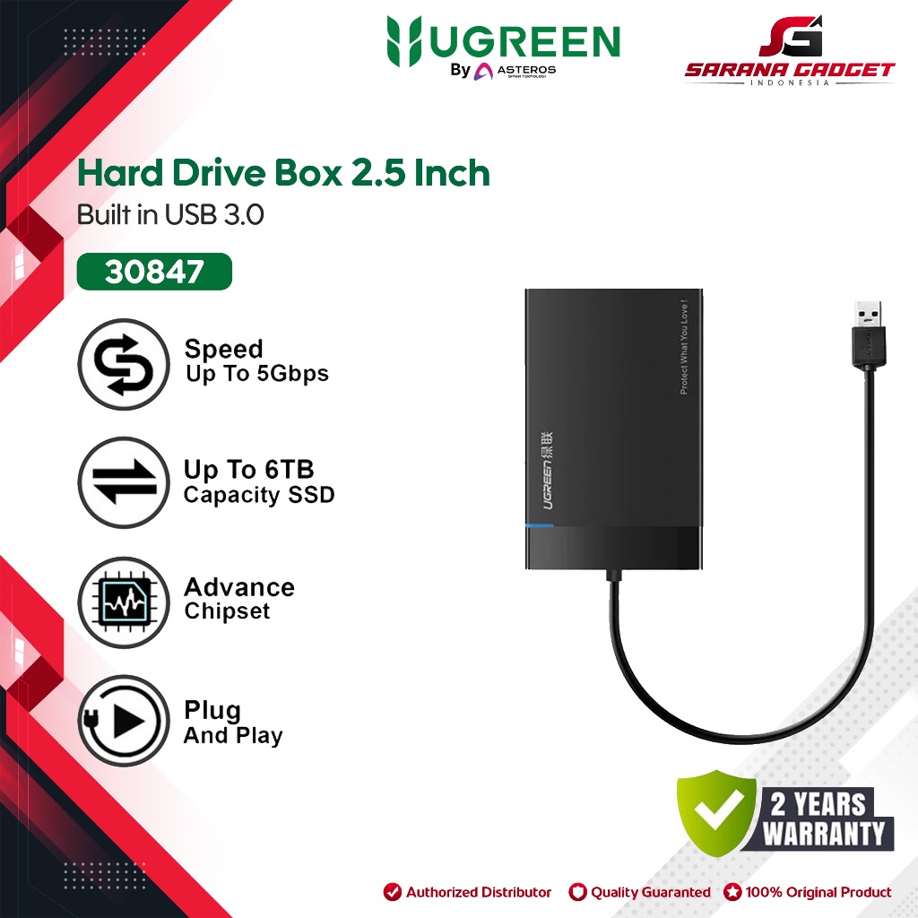 UGREEN 30847 Hard Disk Drive Casing Enclosure External 2,5" SATA USB 3.0 2.5 Inch Case Harddisk