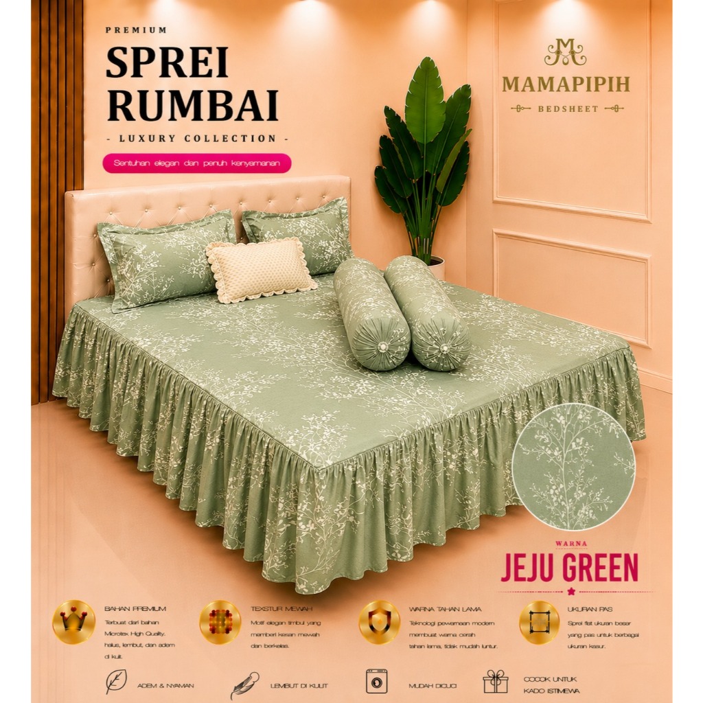 Sprei Rumbai Motif Homemade Kain Katun Dispres Ukuran Single Queen King Jumbo Aesthetic Premium 4X K