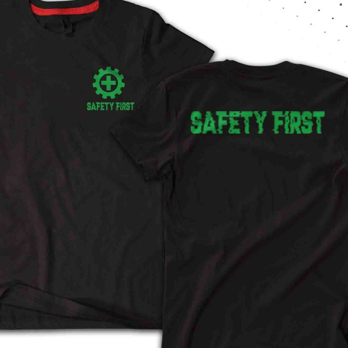 Baju Kaos K3 Safety First Seragam Kerja Lapangan Proyek | Kaos Logo Safety Indonesia Bahan Katun Ade