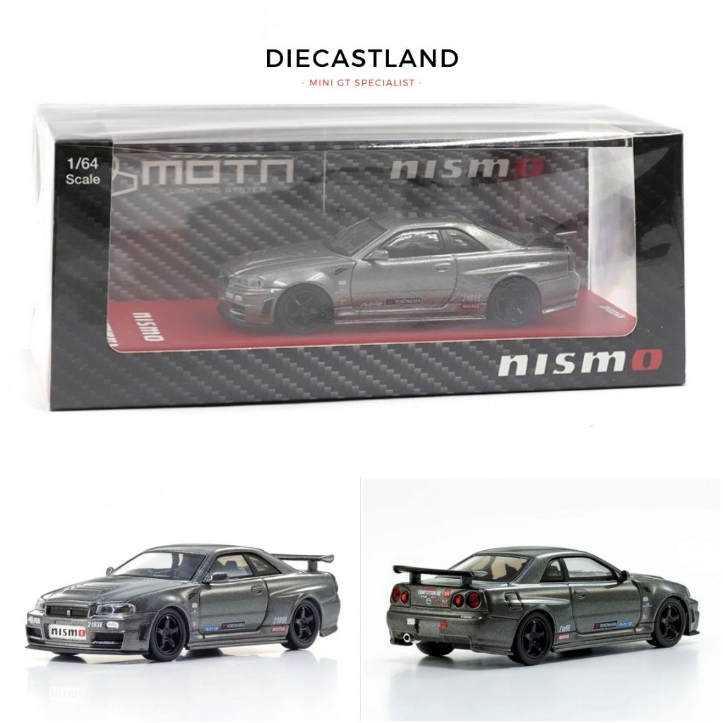 Kyosho 1/64 #07130LGR Nissan Skyline GT-R R34 Gray with LED NISMO BNR34 CRS  Miniature Car Diecast L