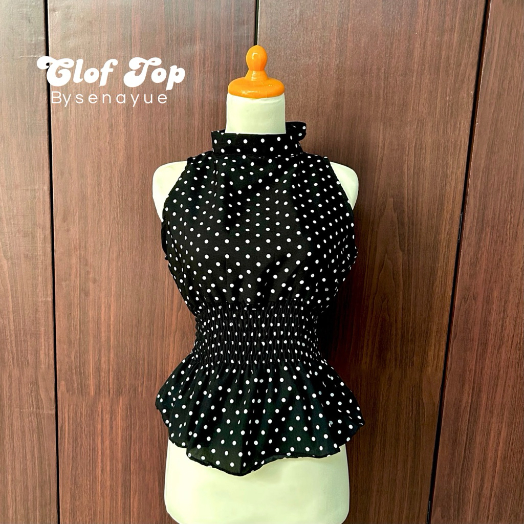 Clof Top by senayue | halterneck top | atasan halter dengan furing | atasan polkadot | top polkadot 