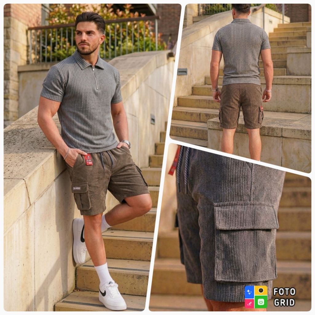 Celana Pendek Pria Corduroy Cargo Pants Clana Santai Cowok Distro Short Pants PDL Banyak Kantong
