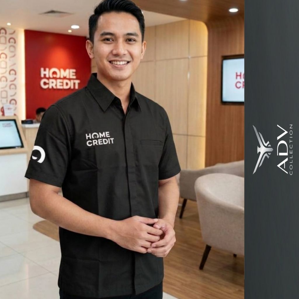 Kemeja HOME CREDIT Baju HOME CREDIT Hitam Lengan Pendek Pria Bordir