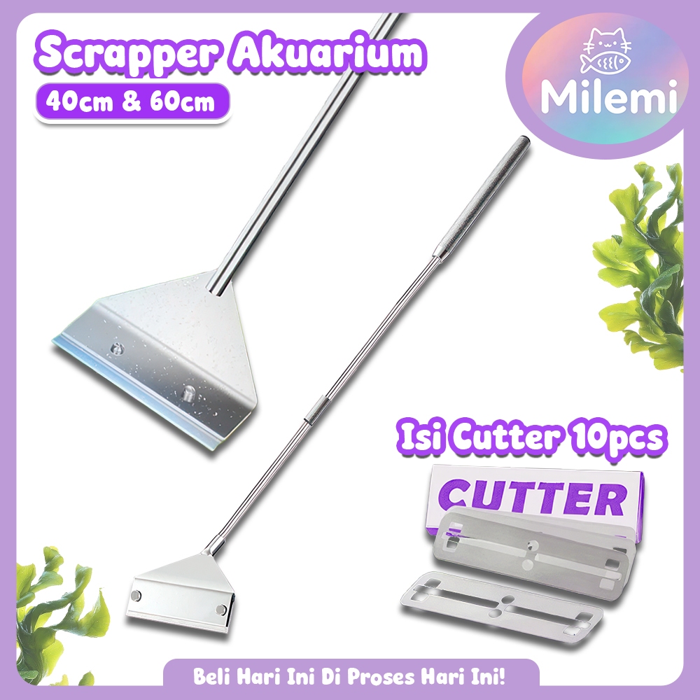 Scraper Aquarium Pembersih Kaca Akuarium Pengikis Lumut Kerak Kaca 40cm 60cm