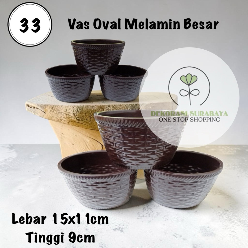 Dekorasi Taman Pot / Vas Oval Melamin Besar Coklat Tua (No 33)