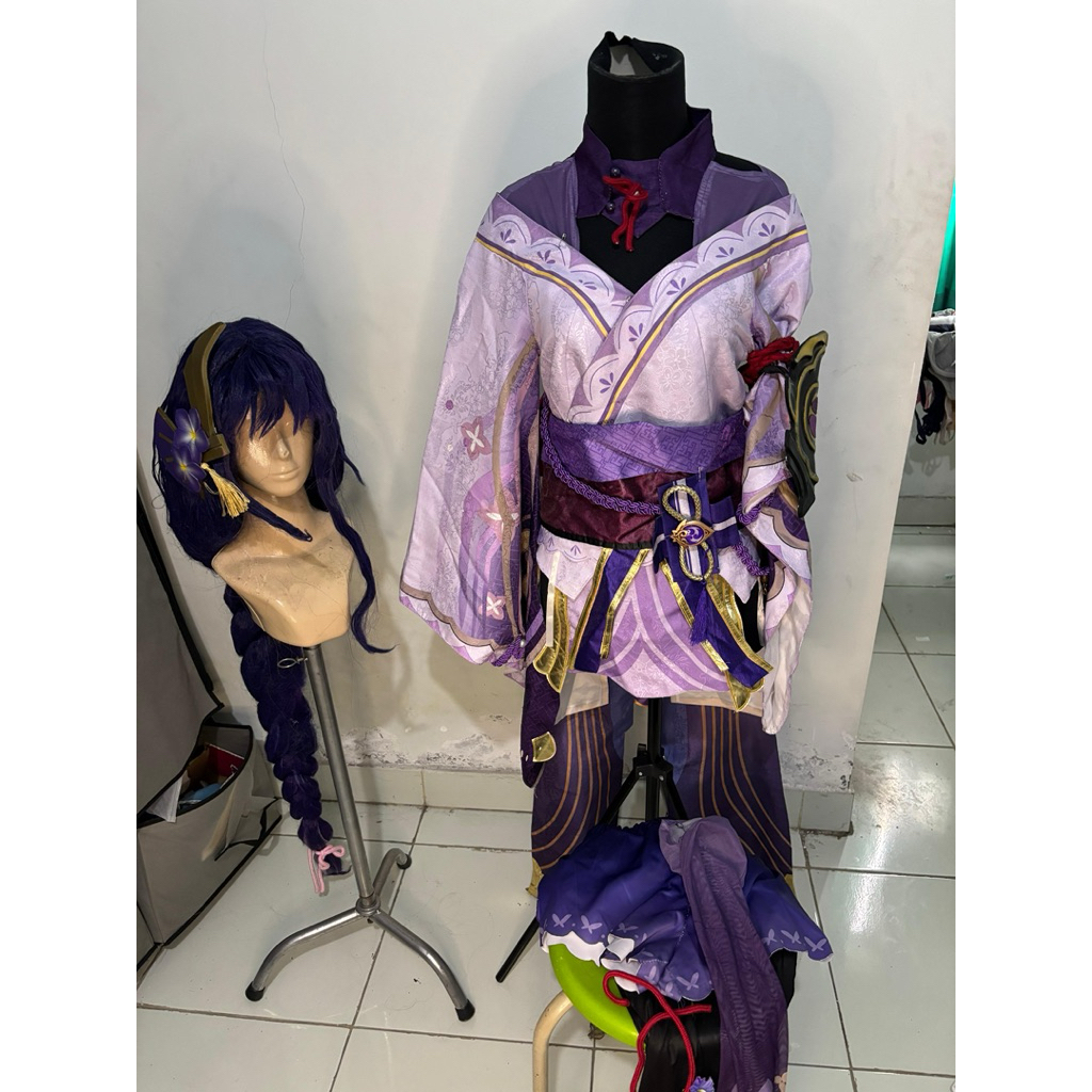 WTS Kostum Raiden Shogun HQ Genshin FuIIset (wig+kostum+heels)