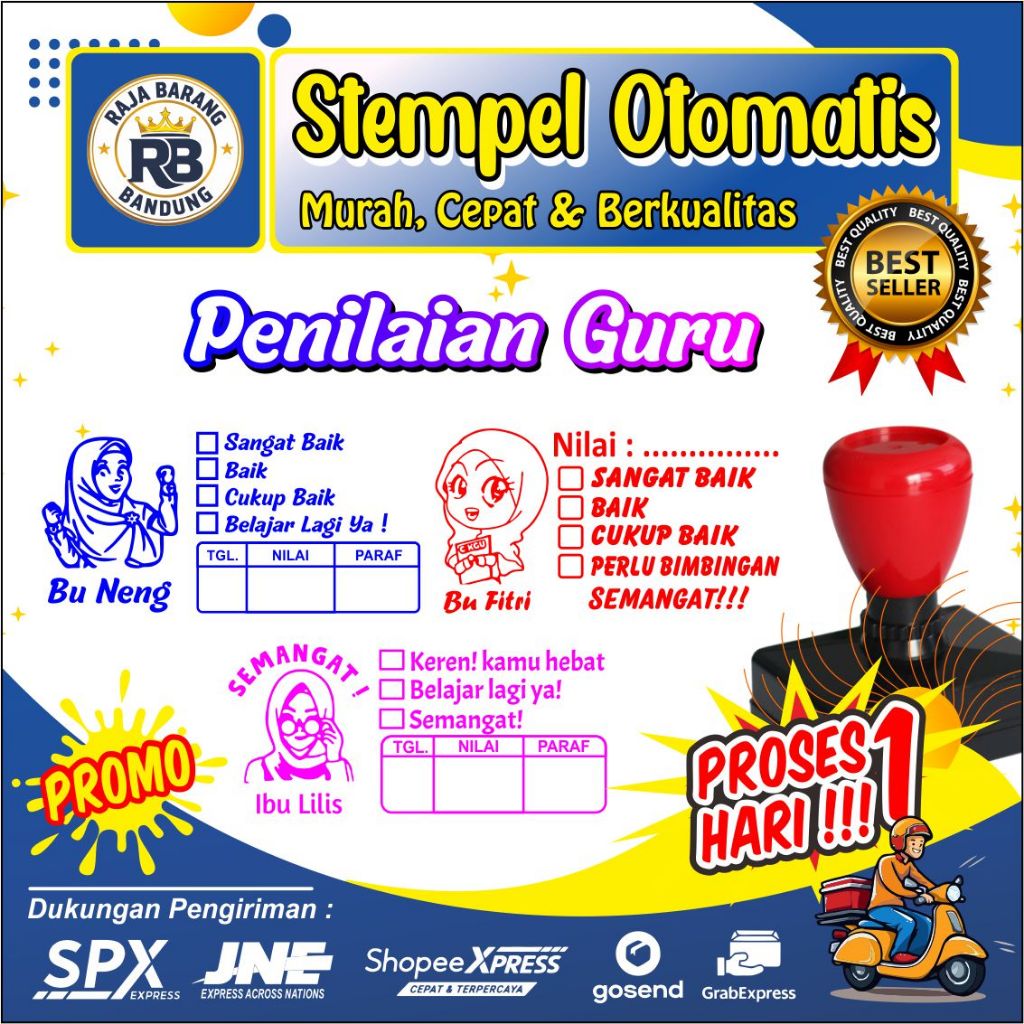 STEMPEL PENILAIAN PERSEGI LENGKAP !!! STAMPEL NILAI GURU PAUD, TK SD SMP SMA | STAMPLE CUSTOM FOTO