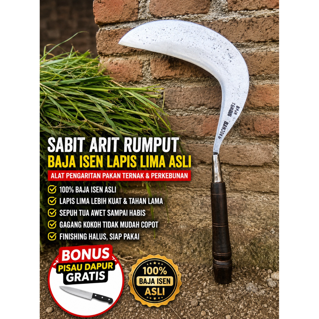 Sabit Arit Rumput Baja Isen Lapis Lima Asli Jawa Timur Awet Di Pakai Sampai Habis Cocok Untuk Pengar