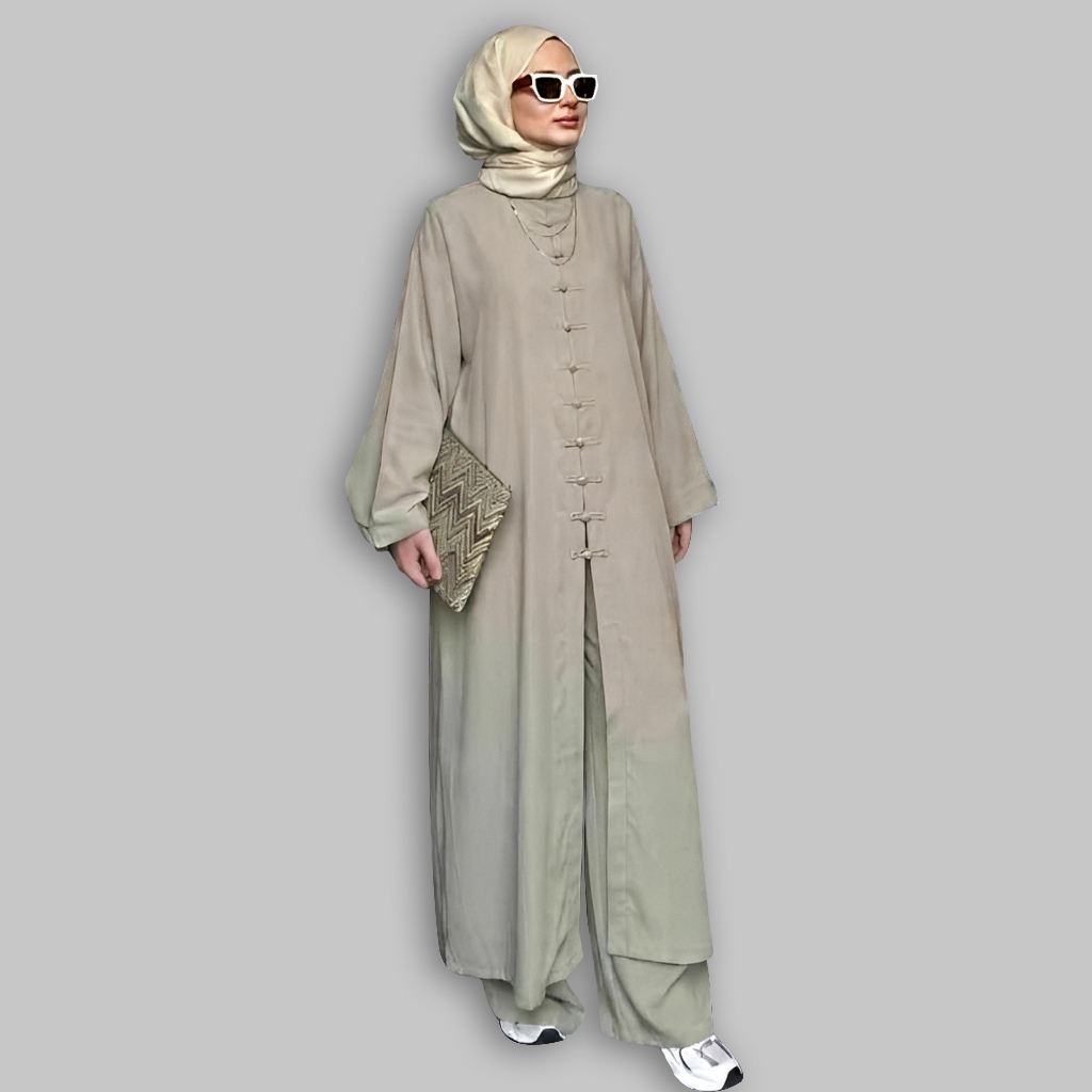 Setelan Long Tunik cheongsam Polo Linen Jumbo L XL XXL 3XL 4XL Muat Bb 120Kg LD 100 110 120 130 140