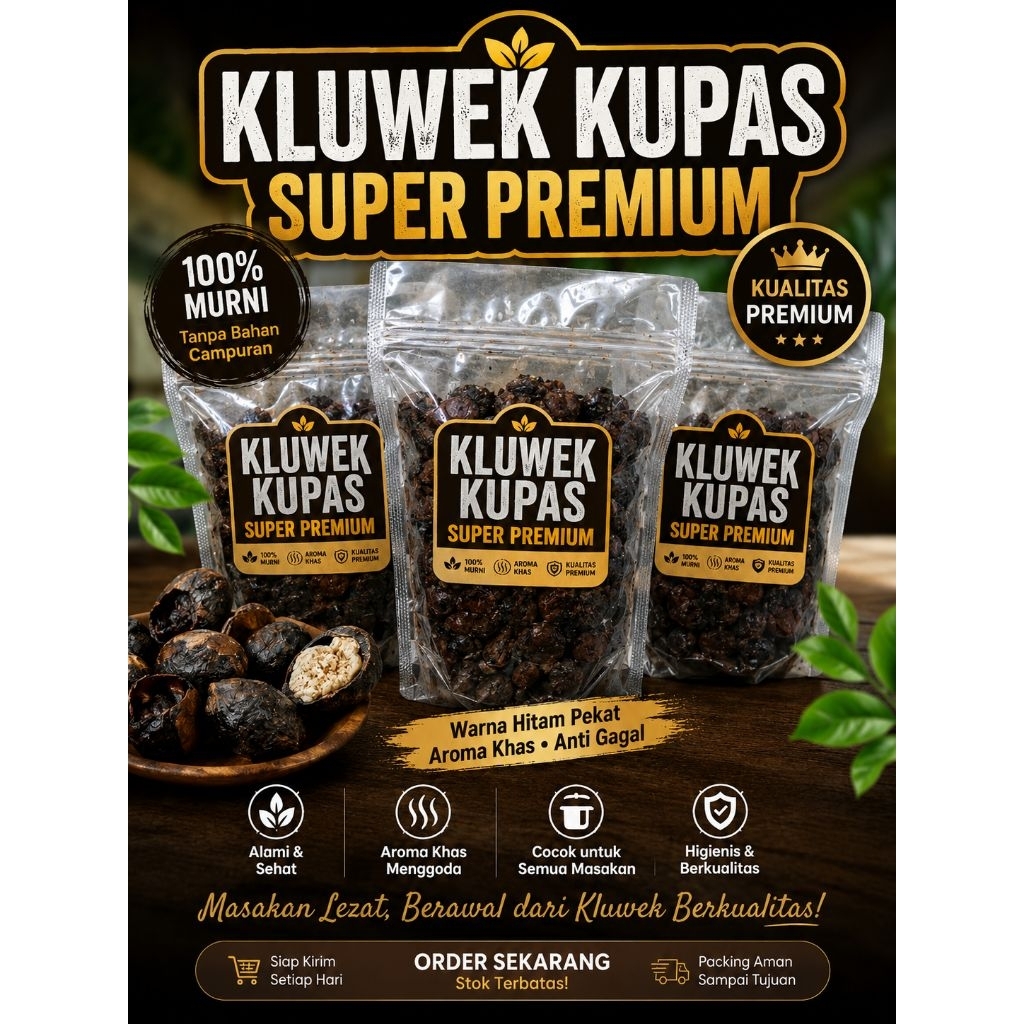 KLUWEK PUCUNG KUPAS. 1 kg hitan pekat,Gurih dan Siap Dimasak untuk bumbu hitam dll