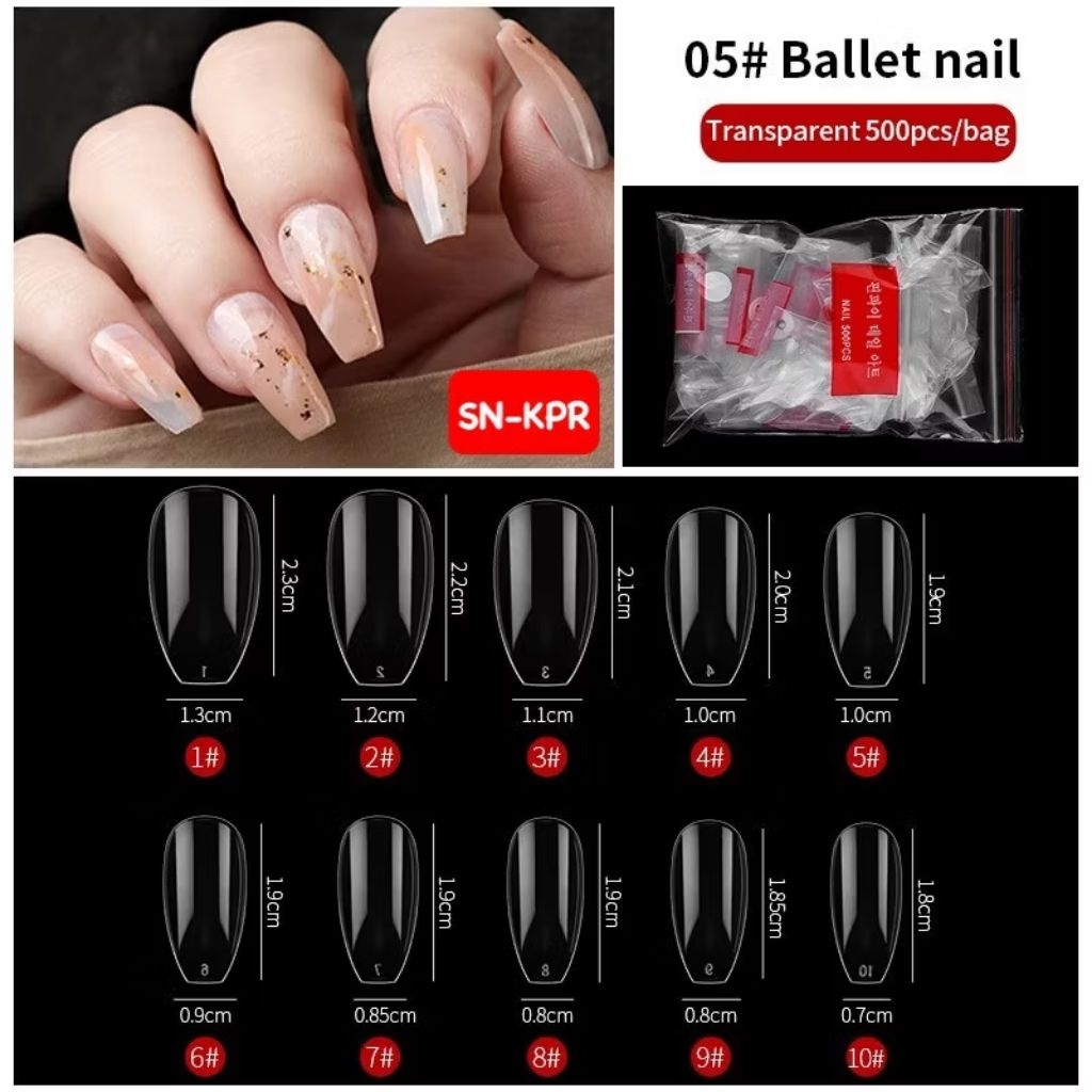 Preloved Kuku Palsu Bening 500Pcs Kuku Kaki 420Pcs/15Size Nail Tips UV Gel Lem Extension Kuku Party 