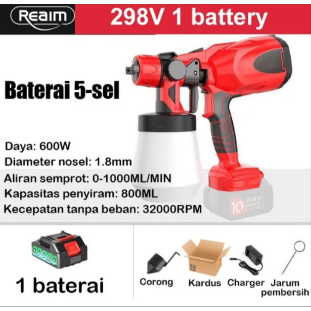 Reaim Spray Gun Cat Semprot 800ML Cordless Baterai