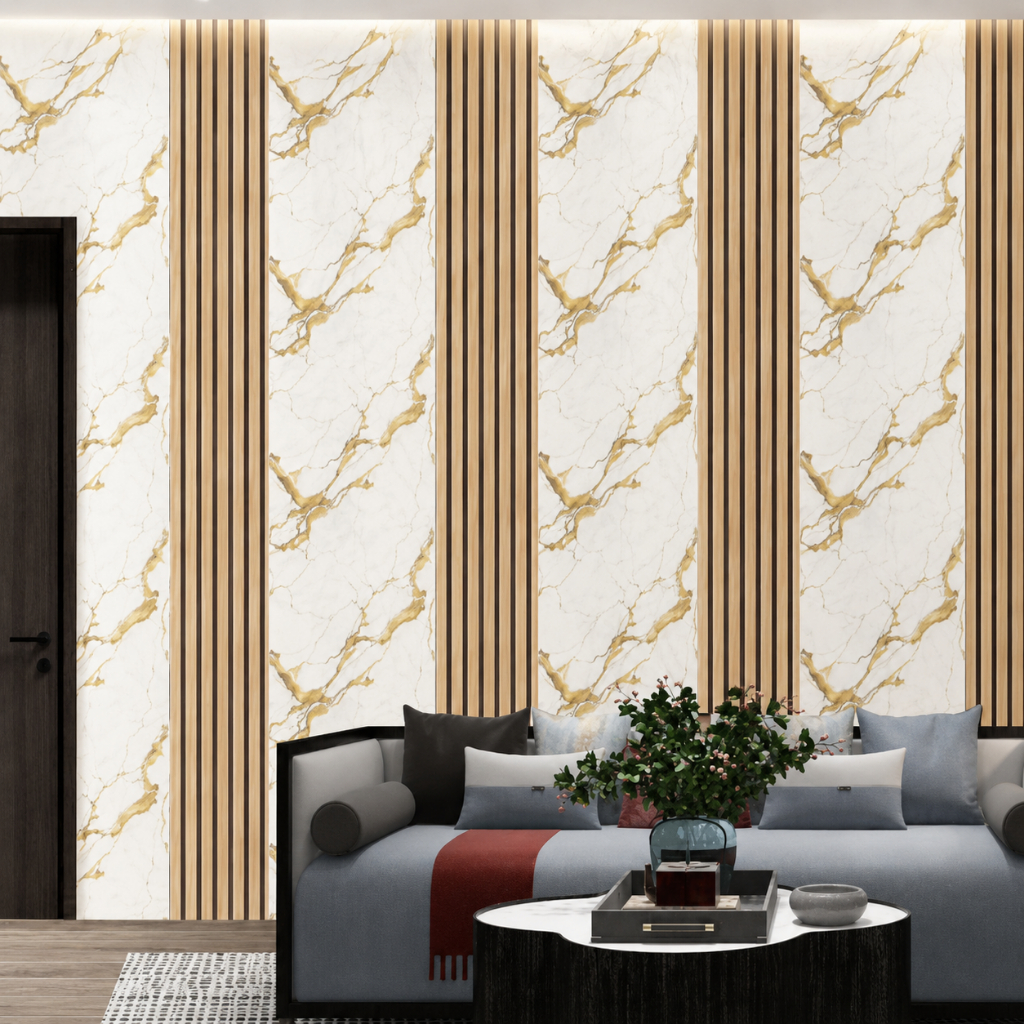 Wallpaper Stiker Dinding Wallsticker PVC Anti Air Motif WPC Wallpanel Salur Kayu