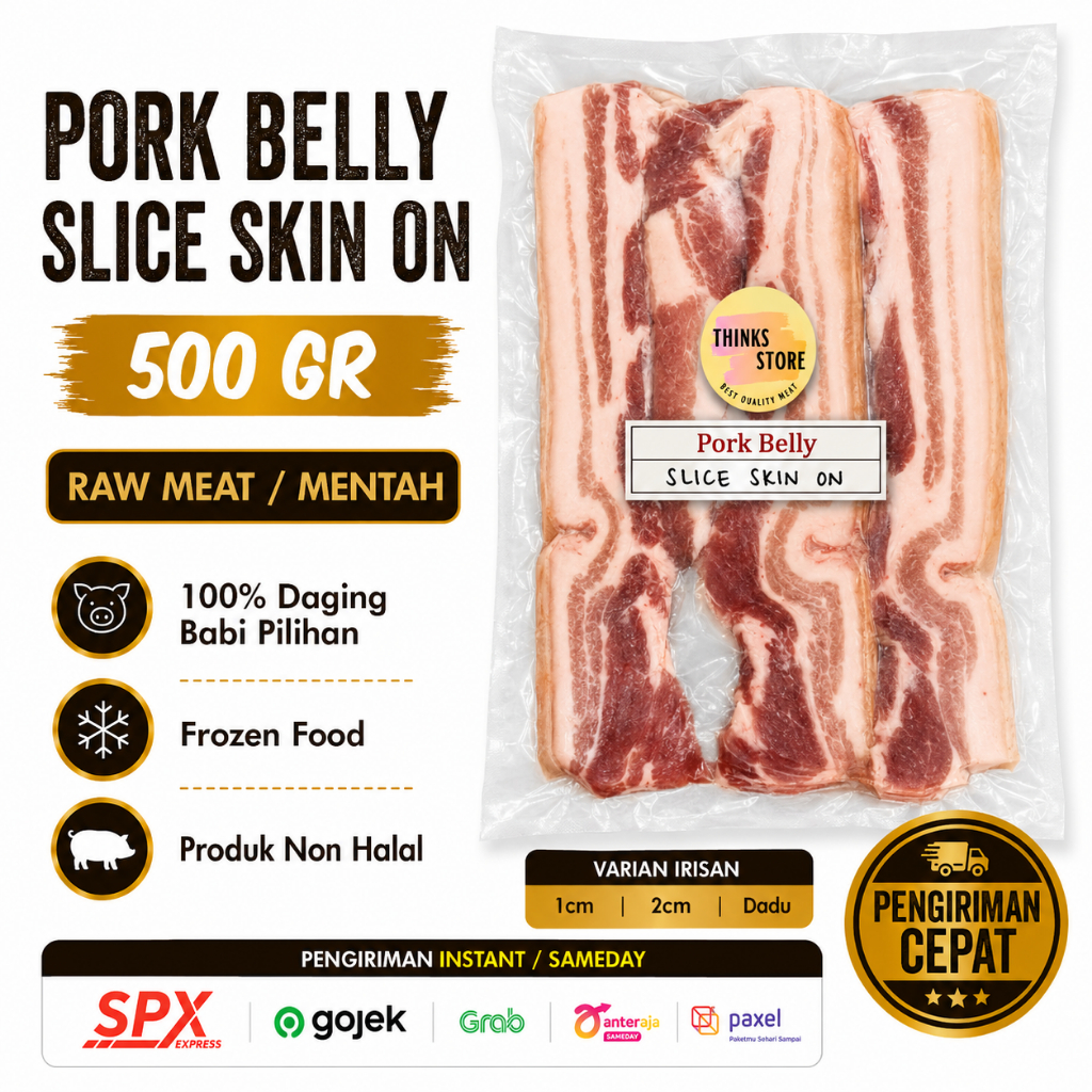 Pork Belly SKIN ON Slice - Samcan Babi Dengan Kulit Slice - BABI BALI - DAGING BABI