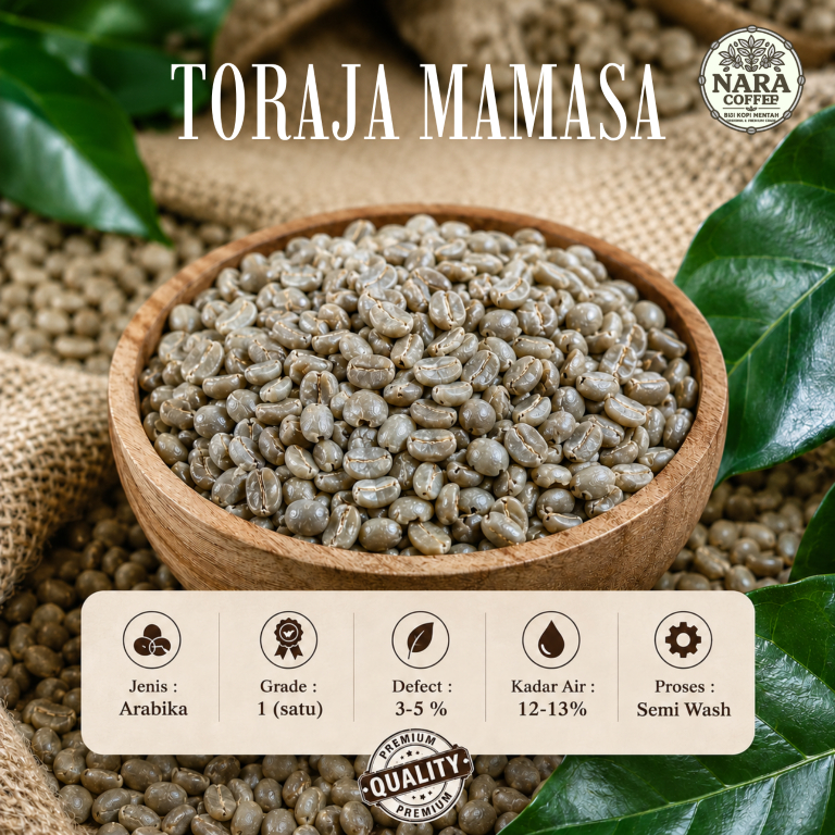 Green Bean biji kopi Arabika Toraja Mamasa - Semi Wash 1Kg/1000 Gr