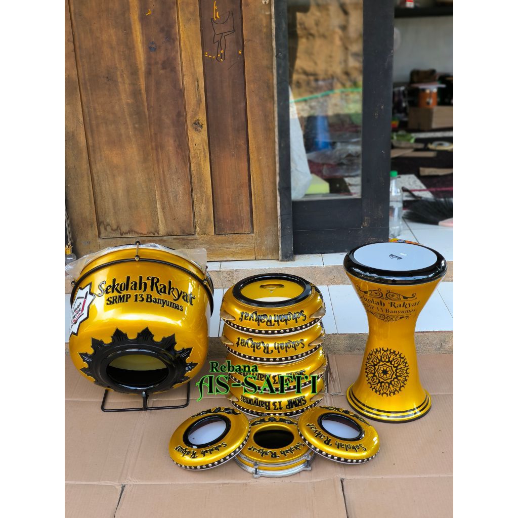 satu set alat rebana ukiran/ alat hadroh ukiran/alat rebana lengkap