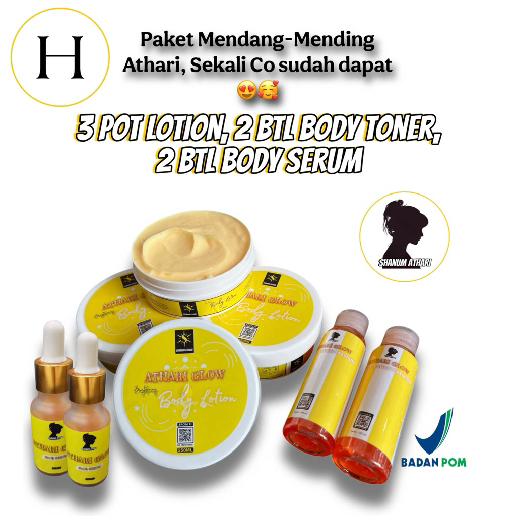 (5 PCS) PAKET MENDANG MENDING ATHARI GLOW ISI 3 POT LOTION BRIGHTENING KEMASAN BARU PLUS 2 BTL TONER
