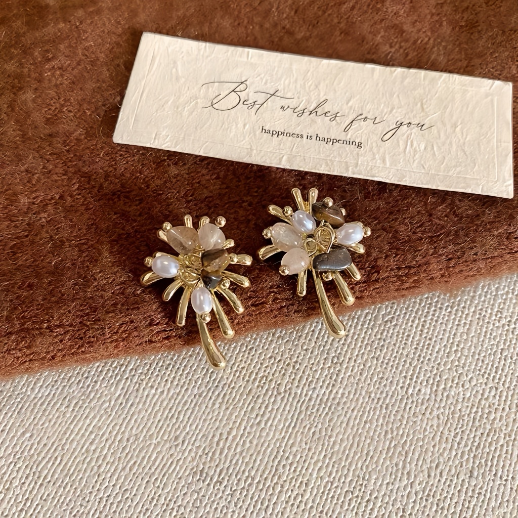 Perhiasan Twilight-Anting Stud Kembang Api Logam Mutiara & Olivin Emas grosir [COD]