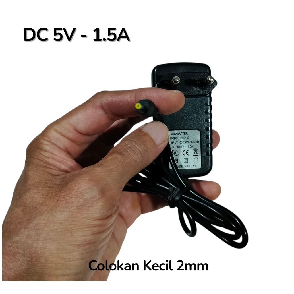 Adaptor Charger Cas 5V 1.5A Jack DC Bulat Kecil 2.0mm untuk HP Nokia & Speaker Mini Dll