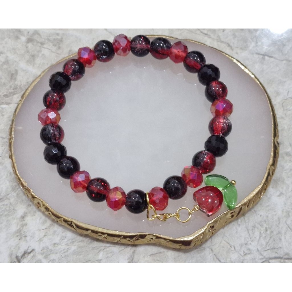 Gelang Manik Kaca Kristal Bunga Tulip Handmade