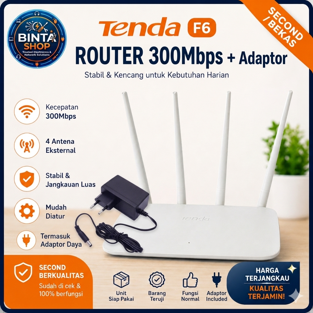 ROUTER TENDA F6 N300 BEKAS MULUS LIKE NEW | SINYAL KUAT 4 ANTENA JANGKAUAN LUAS | BISA REPEATER NEMB