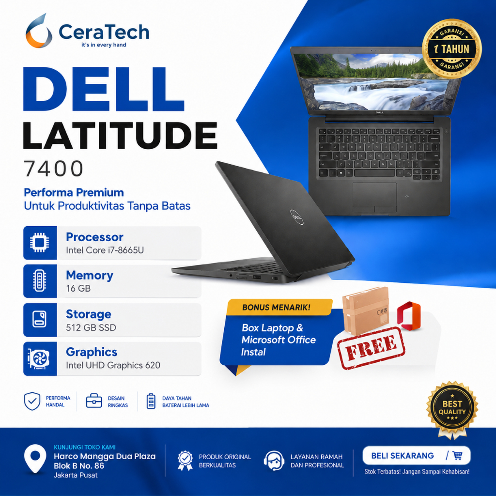 Laptop DELL Latitude 7400 Core i7 Gen 8 RAM 16GB SSD 512GB Laptop Seken Bekas Garansi Toko 1 Bulan F