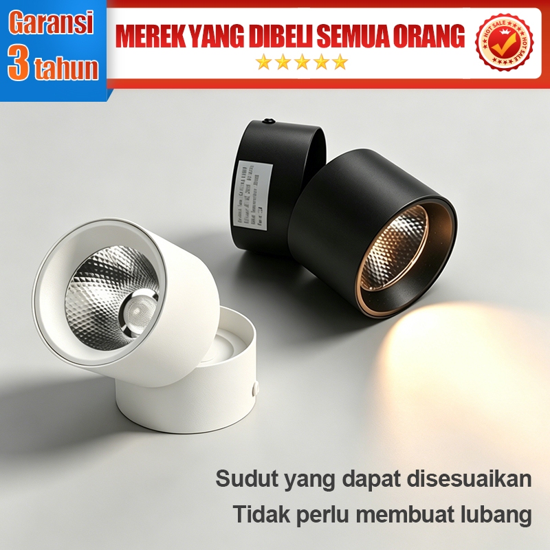 Lampu LED Spotlight Lipat Adjustable 12W 18W Sorot Dinding Plafon Modern Minimalis Warna Hitam Putih
