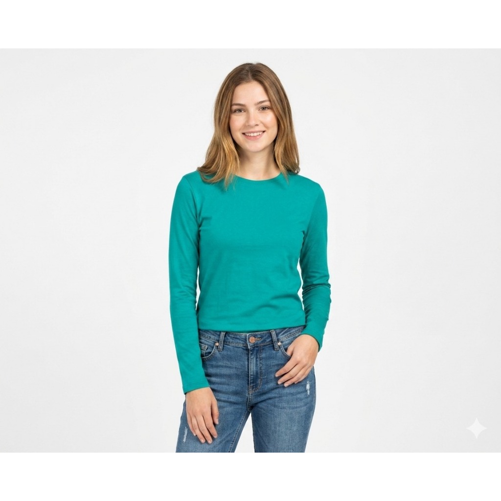 Kaos Polos Lengan Panjang Wanita Toska - Kaos Polos Panjang Tosca - Baju Polos Hijau Tosca - KAOS CE