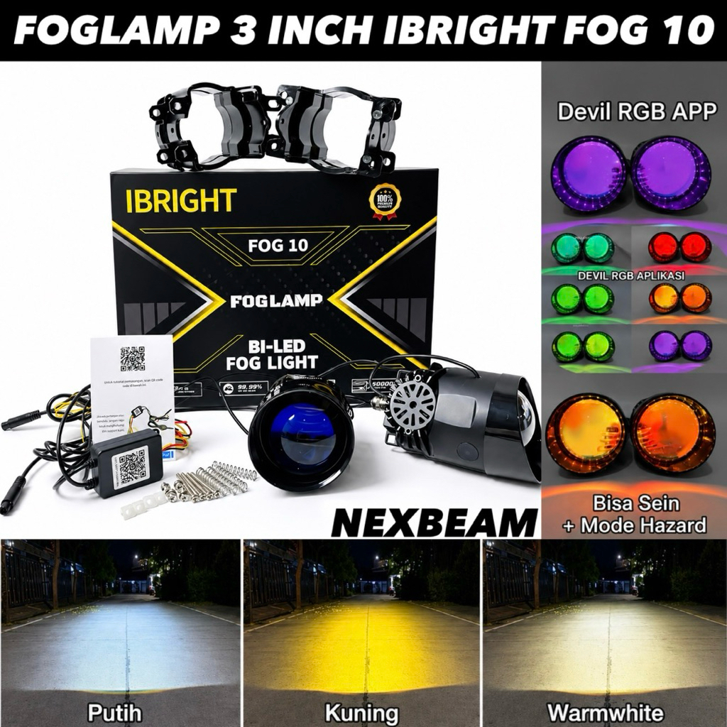 FOGLAMP MOBIL IBRIGHT FOG 10 - Foglamp cahaya biled 3 warna ada kipas pendingin