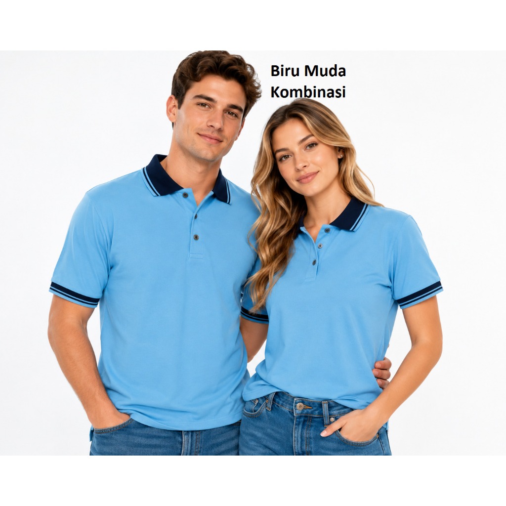 Kaos kerah FO KOMBINASI lengan pendek warna BIRU MUDA /  kaos kerah seragam / Kaos kerah pendek list