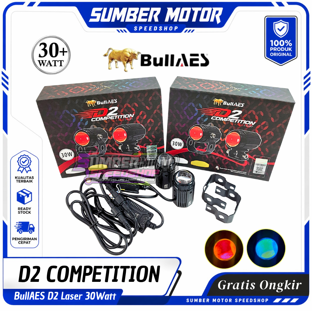 BULLAES Lampu Sorot D2 Laser Competition 30 Watt Putih Kuning + Devil Eye