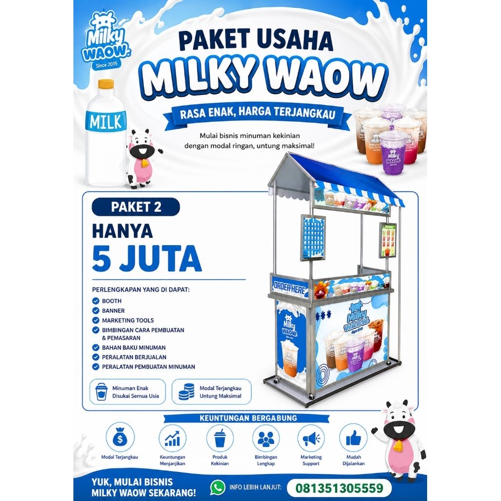 Paket Usaha Milky Waow Paket 2 Booth Minuman Kekinian Modal 5 Juta Lengkap Siap Jual