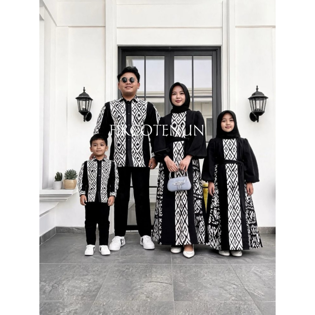 Couple Keluarga Tenun Andin Abu - Sarimbit Keluarga Tenun - Kemeja Tenun Pria & Dress Tenun Wanita M