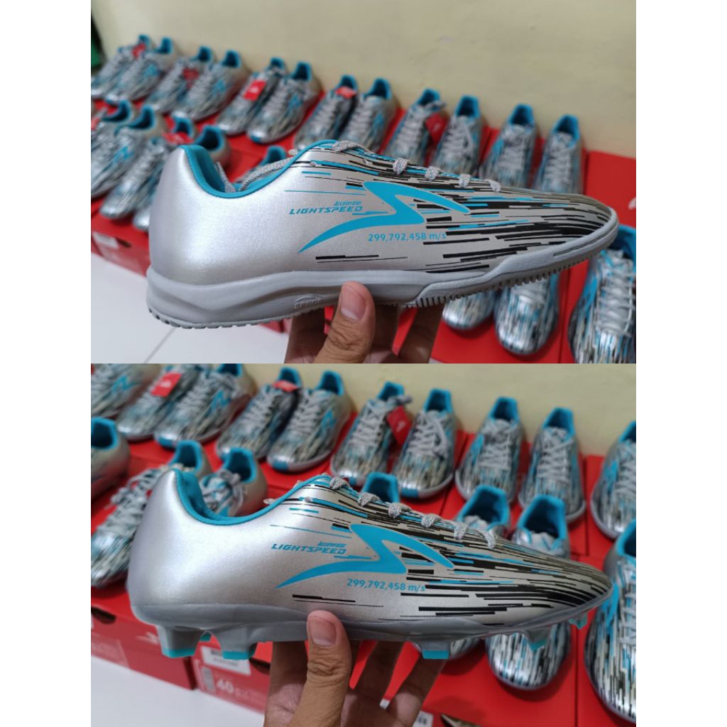 Sepatu Bola dan Futsal Specs Lightspeed Reborn FG - Silver Black Aqua SPE1010574 Original | LS Rebor