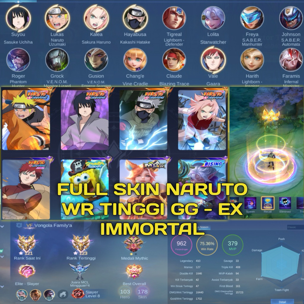 AKUN SULTAN MLBB FULL SKIN NARUTO GG