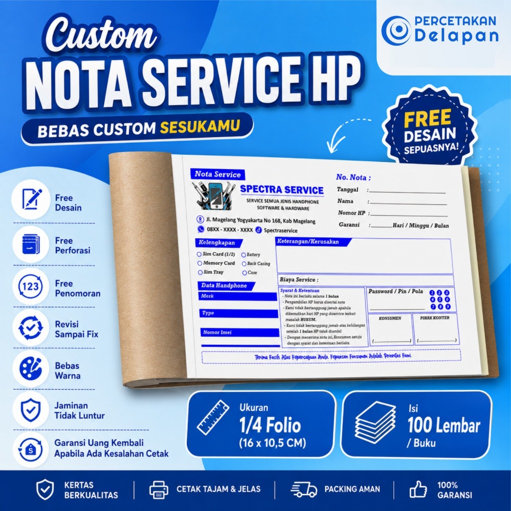 Nota service hp custom - isi 100 lembar