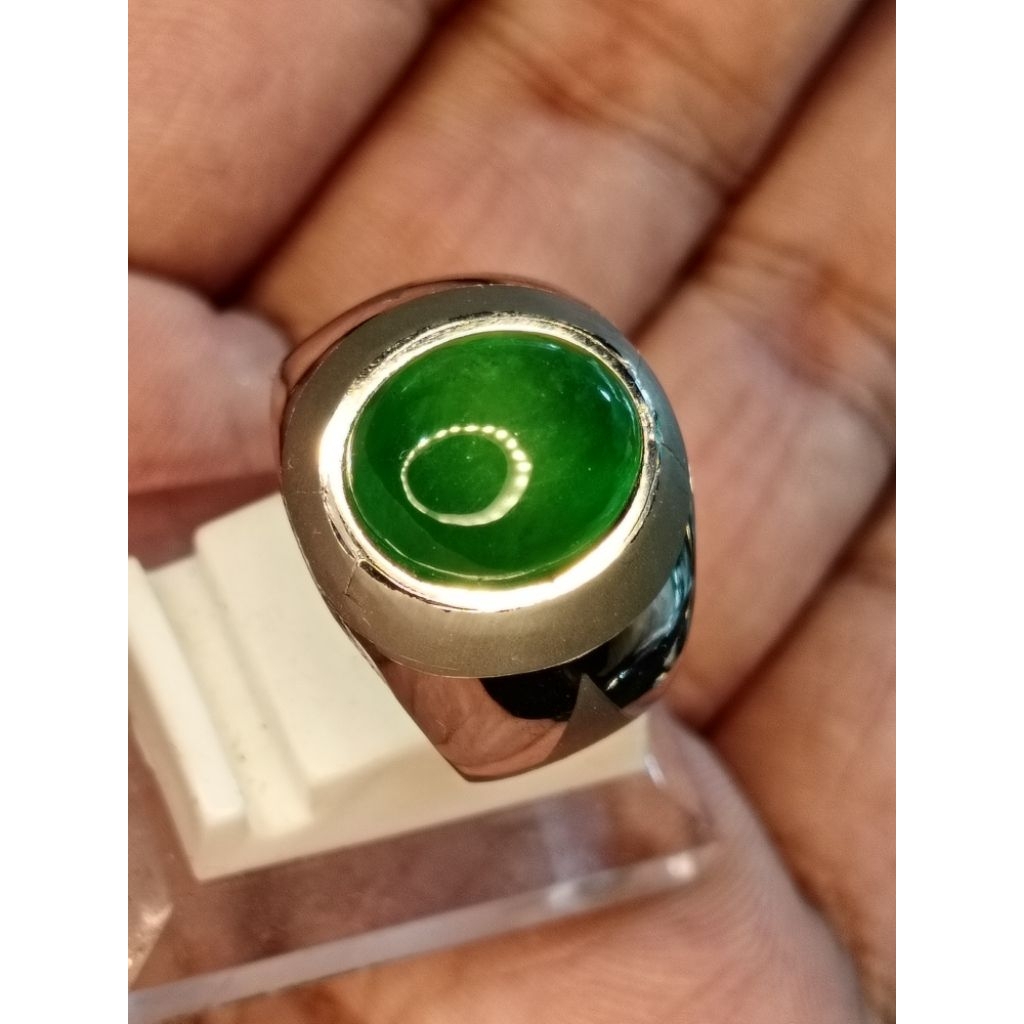 Batu Cincin Natural Giok Burma Super Ring Monel Henmade Doff