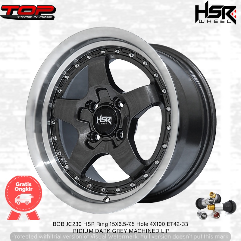 Velg mobil Racing HSR BOB Lebar belang belang Ring 15 untuk brio jazz avanza warna grey palang r15