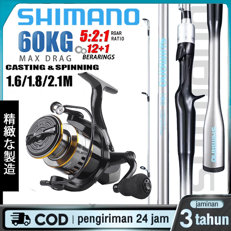 Shimano Set Alat Pancing Lengkap Joran Pancing Telescopic + Reel Spinning Portable Bonus Kail Senar 