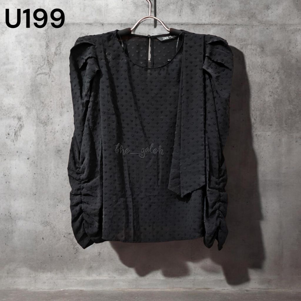 U199 Preloved Zara Original Baju Blouse Wanita Hitam Polka Bagus Murah
