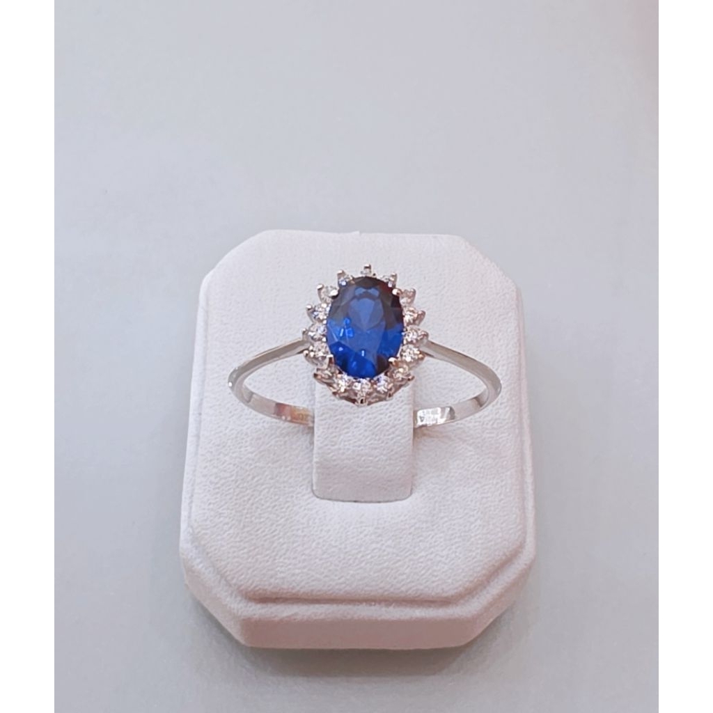 Cincin emas putih batu biru kadar 8K (1.19gram uk18)