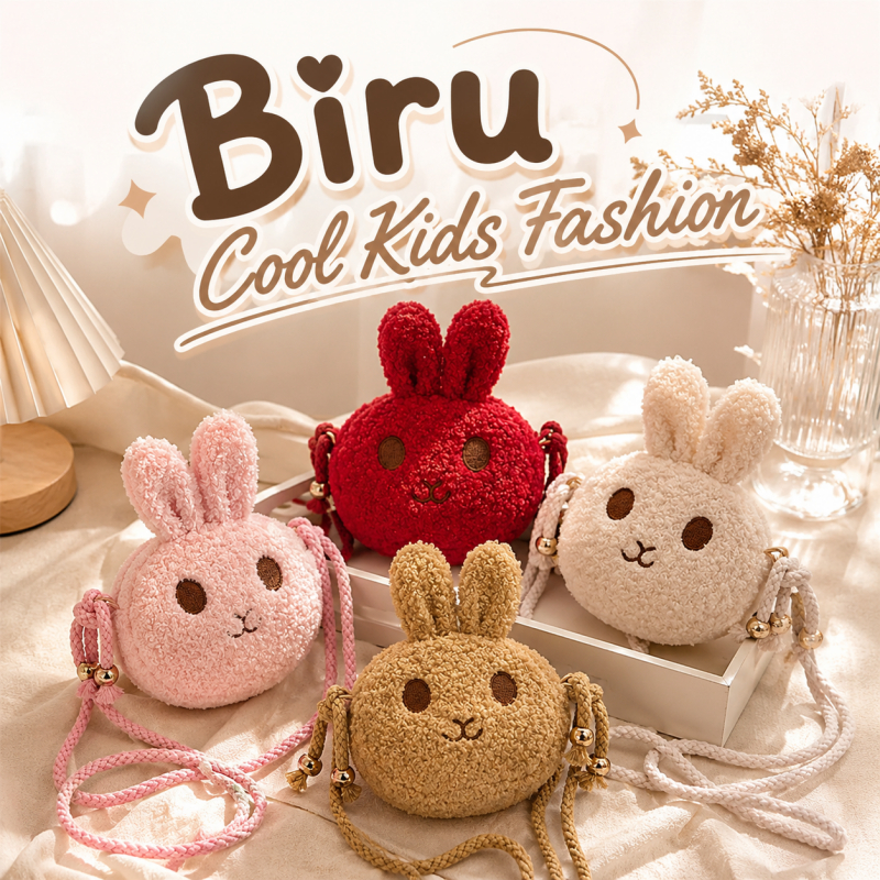 Biru Cool Kids Fashion Tas Bulu Anak Karakter Kelinci Lucu Mini Bag Selempang Imut Untuk Uang Jajan 