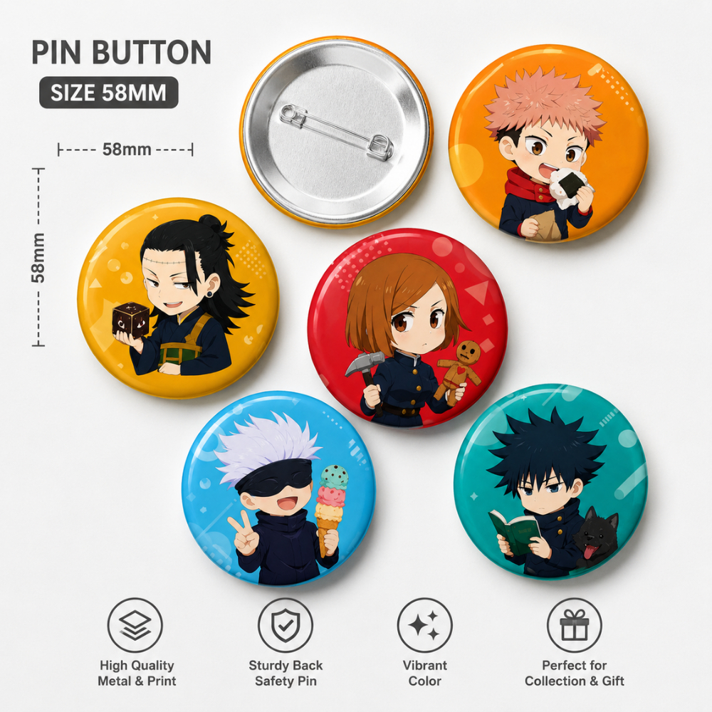 Pin Button Anime Set 5 PCS size 58mm | Badge Pin Karakter Chibi Lucu Aesthetic | Pin Bros Anime untu