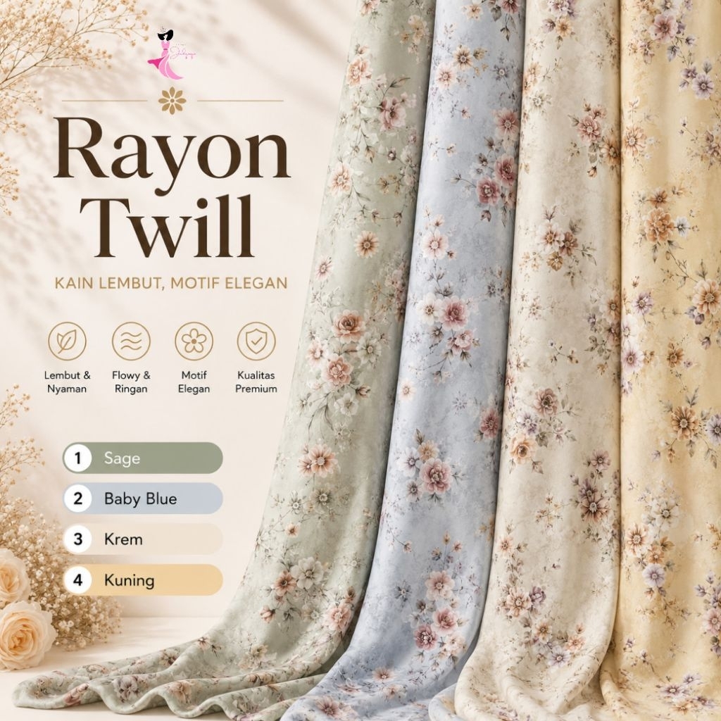 [CRIK] Rayon twill motif / rayon twill print premium / rayon twill kembang / rayon twill motif bunga