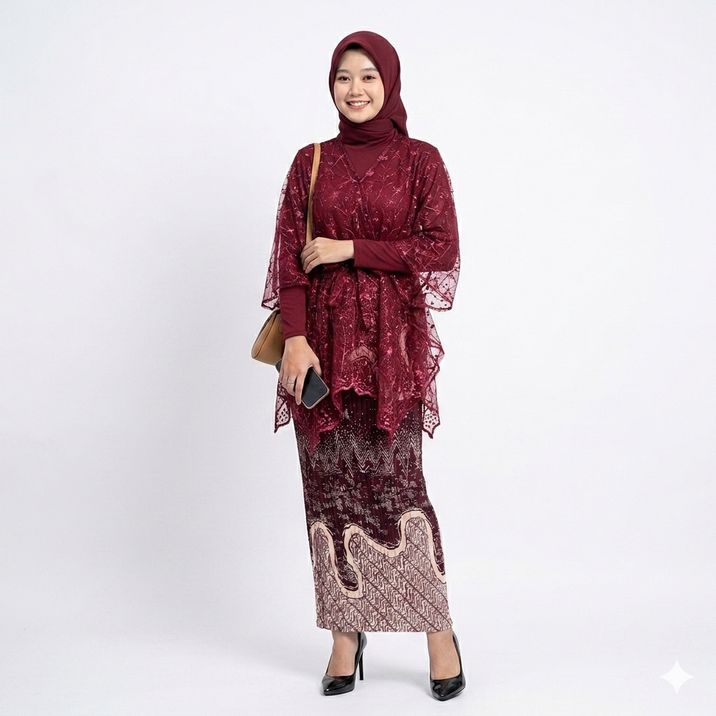 One Set Brokat Outer Kondangan Wanita Modern Rok Plisket Batik Premium