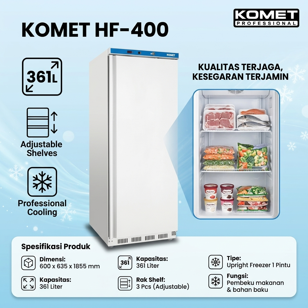 KOMET Upright Freezer HF-400 Kulkas 1 Pintu kapasitas 361 Liter