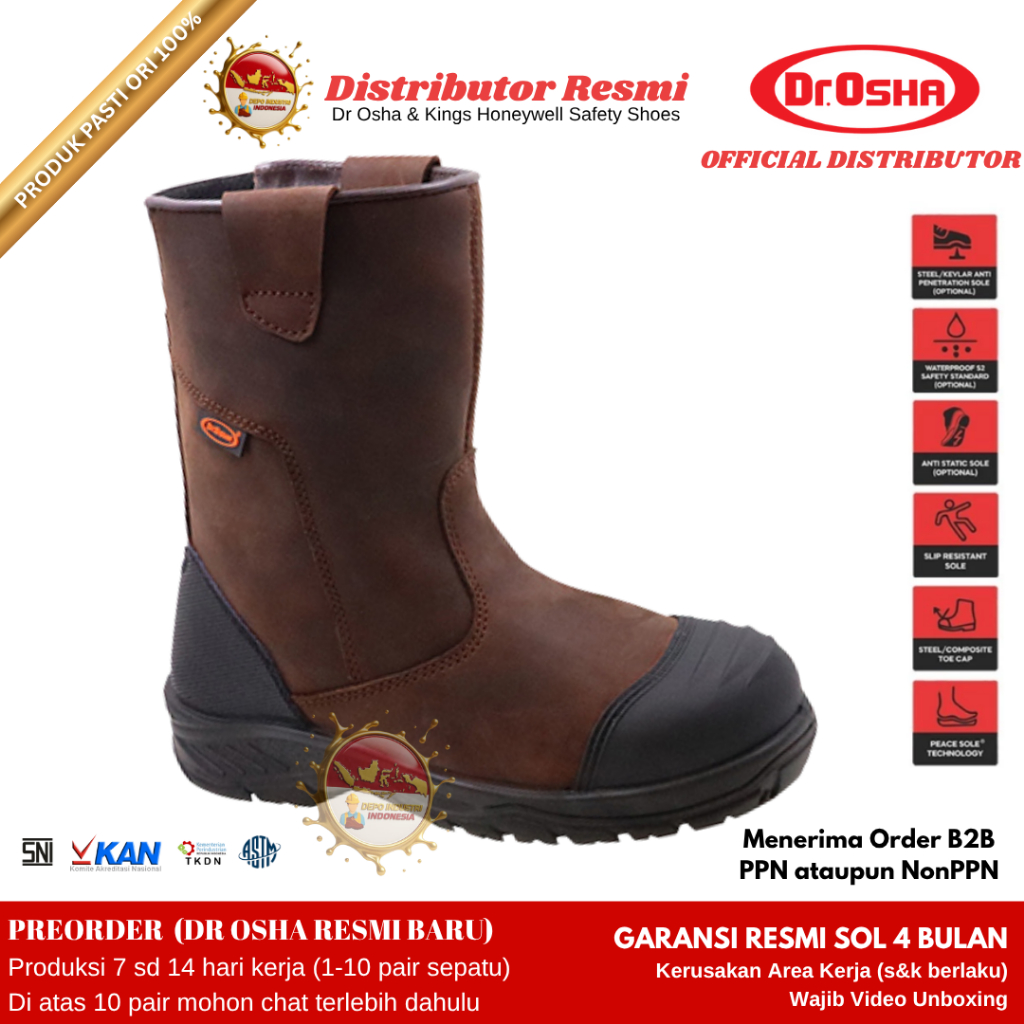 Sepatu Safety / Dr Osha Safety Shoes Dr Osha Mustang Boot 3373 S1 Composite Toe Cap - Sol PU sd 90 C