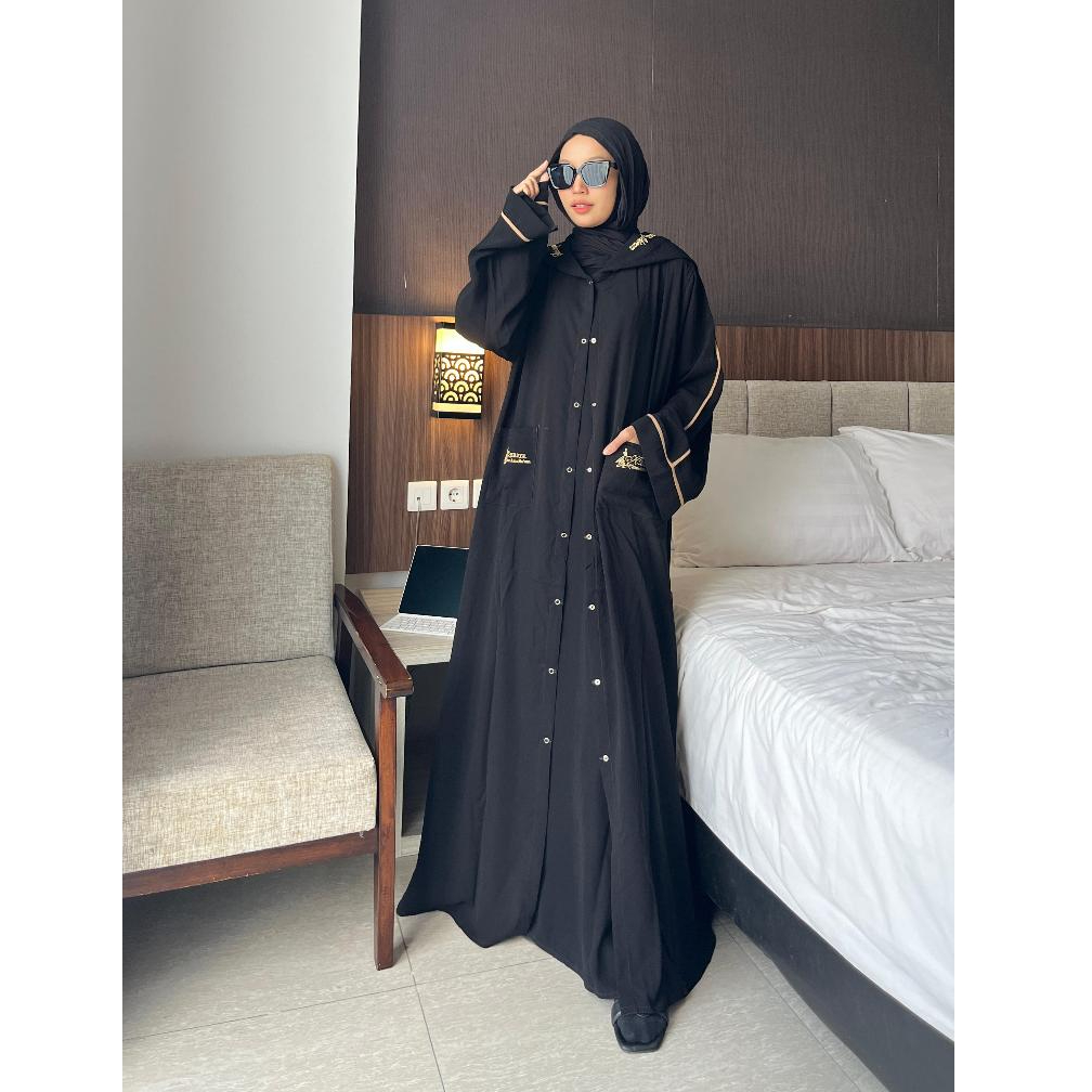 Abaya Gamis Hitam Bordil lis | Abaya Hitam | Abaya Arab | gamis terbaru / [ BISA COD ]