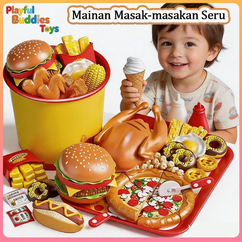 Mainan Masak-masakan DIY Dapur Set Fast Food Burger Kentang Goreng Mainan Edukasi Anak