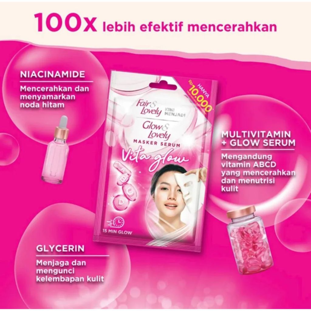 Masker Wajah Fair & Lovely Glow & Lovely Masker Serum Vita Glow Per Sachet (20gr)